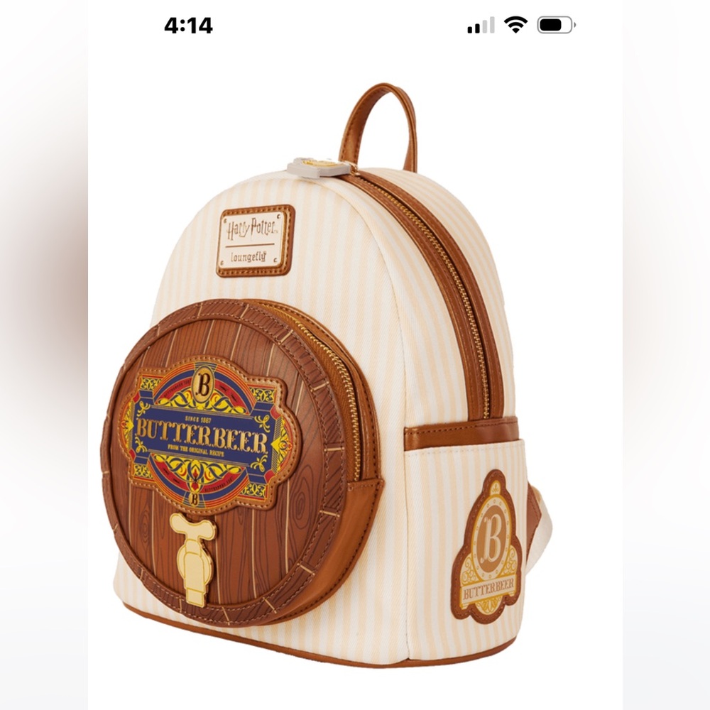 Loungefly Harry Potter Butterbeer barrel mini Backpack - Cream and Brown - Picture 3 of 6